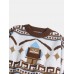 Mens Tribal Print Ethnic Style Knitted Round Neck Loose Casual Pullover Sweater