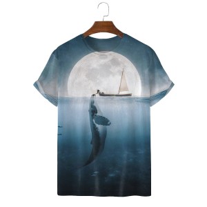 Men's Fashion Whale Crew Neck Print T-Shirt