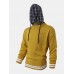 Mens Patchwork Casual Knitted Drawstring Plaid Hooded Sweater