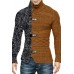 Men's Color Matching Leather Button Long-sleeved Knitted Cardigan