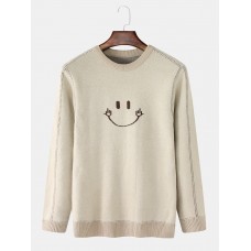 Mens Smile Graphics Pullover Long Sleeve Knitted Casual Sweaters