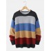 Mens Striped Knitting Round Neck Long Sleeve Warm Sweaters