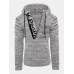 Mens Letter Pattern Half Zip Vintage Knitted Drawstring Sweater Hoodies