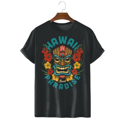 Men's Hawaiian Traditional Tribal Tik Mask Short Sleeve T-Shirt